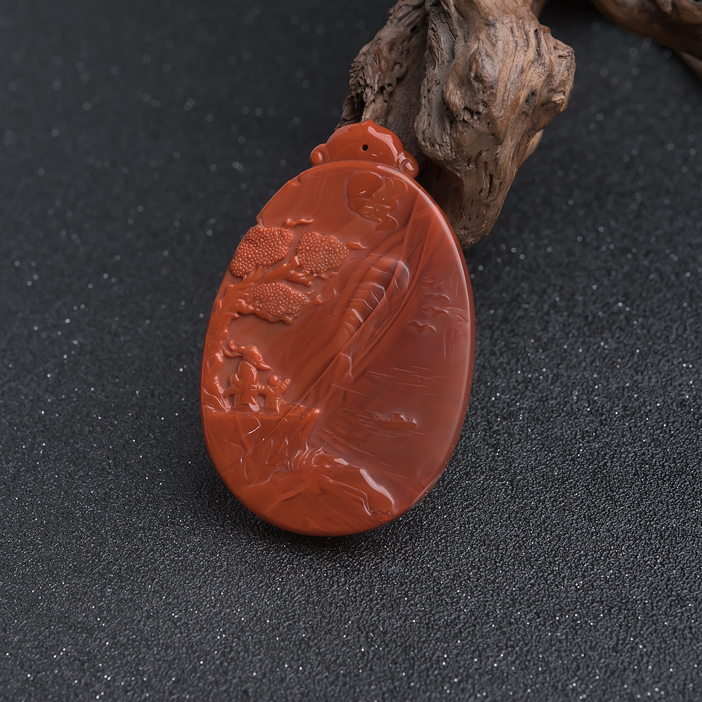 柿子红南红山水意境挂坠-红掌柜