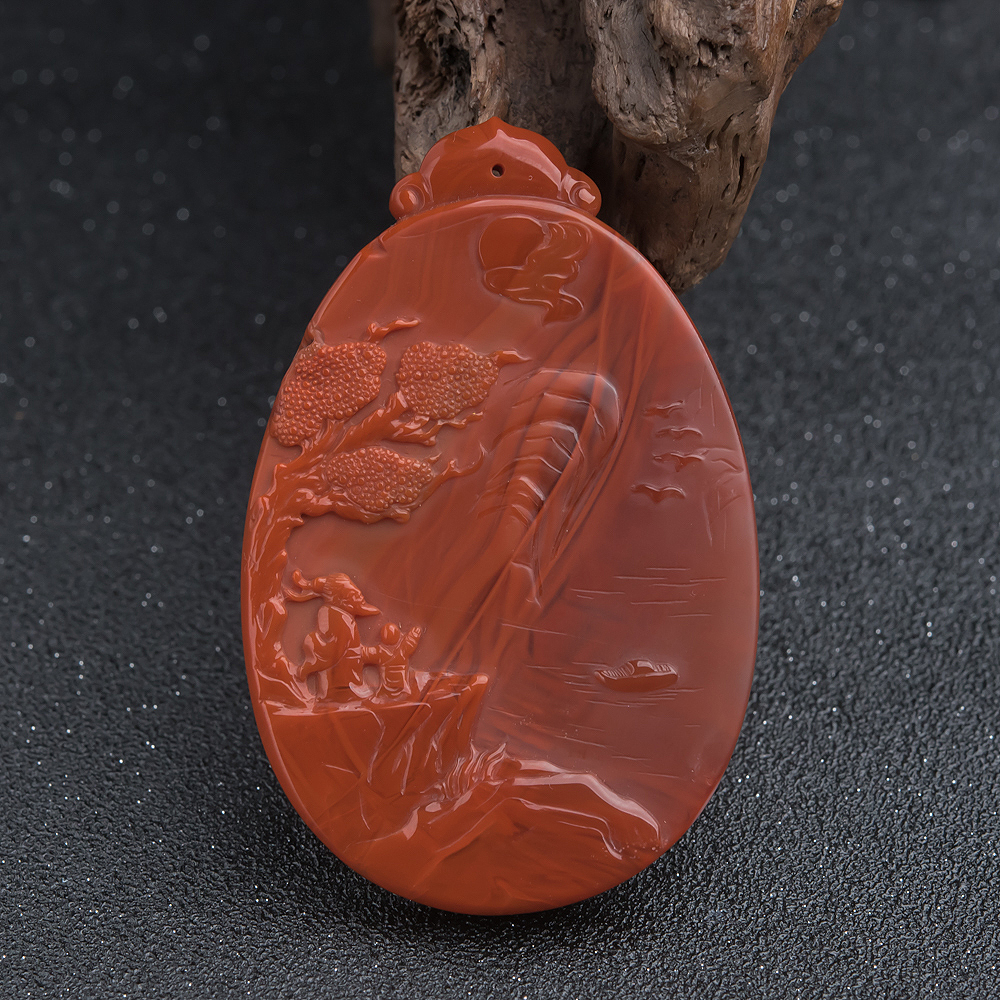 柿子红南红山水意境吊坠-红掌柜