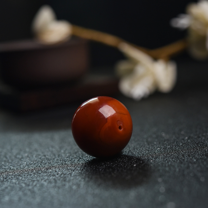 24.5mm柿子红南红圆珠-红掌柜