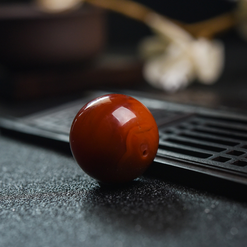 24.5mm天然柿子红南红圆珠-红掌柜
