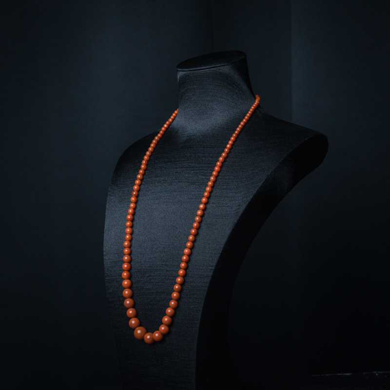 天然柿子红南红塔链-红掌柜