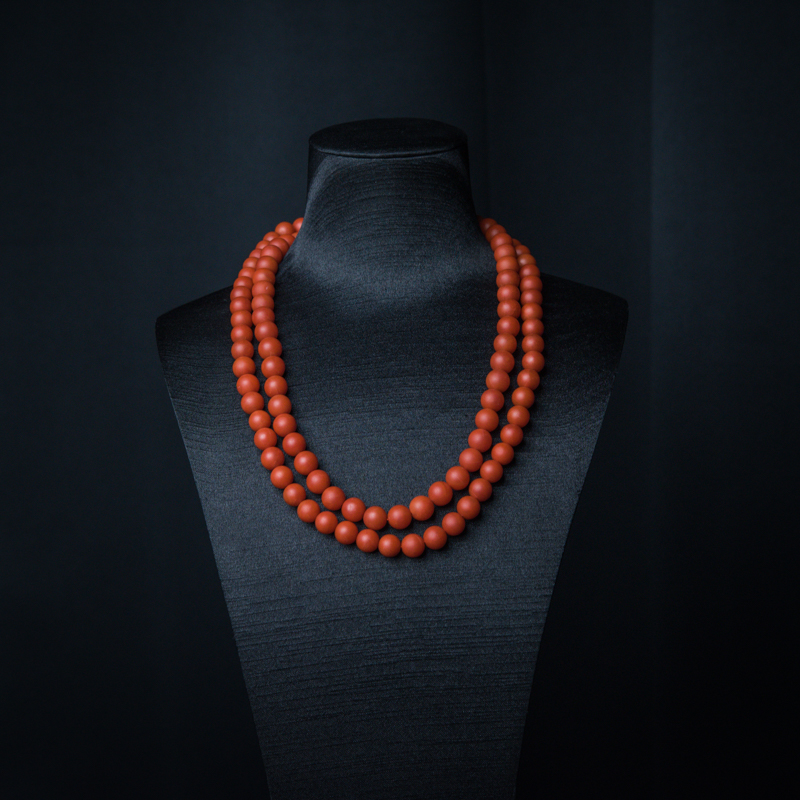 9mm柿子红南红珠链-红掌柜