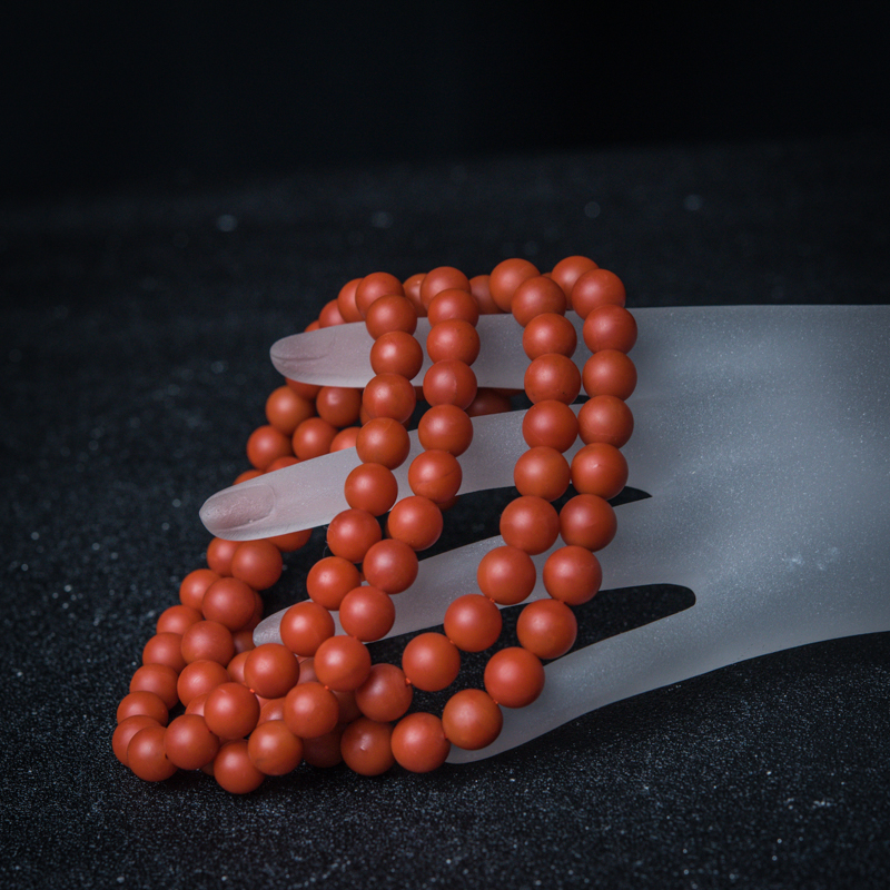 天然柿子红南红珠链-红掌柜