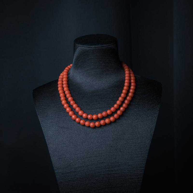7.5mm柿子红南红珠链-红掌柜