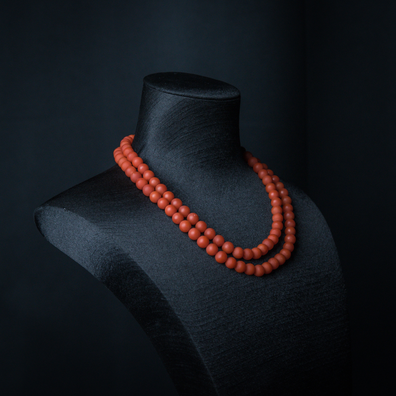 天然柿子红南红珠链-红掌柜