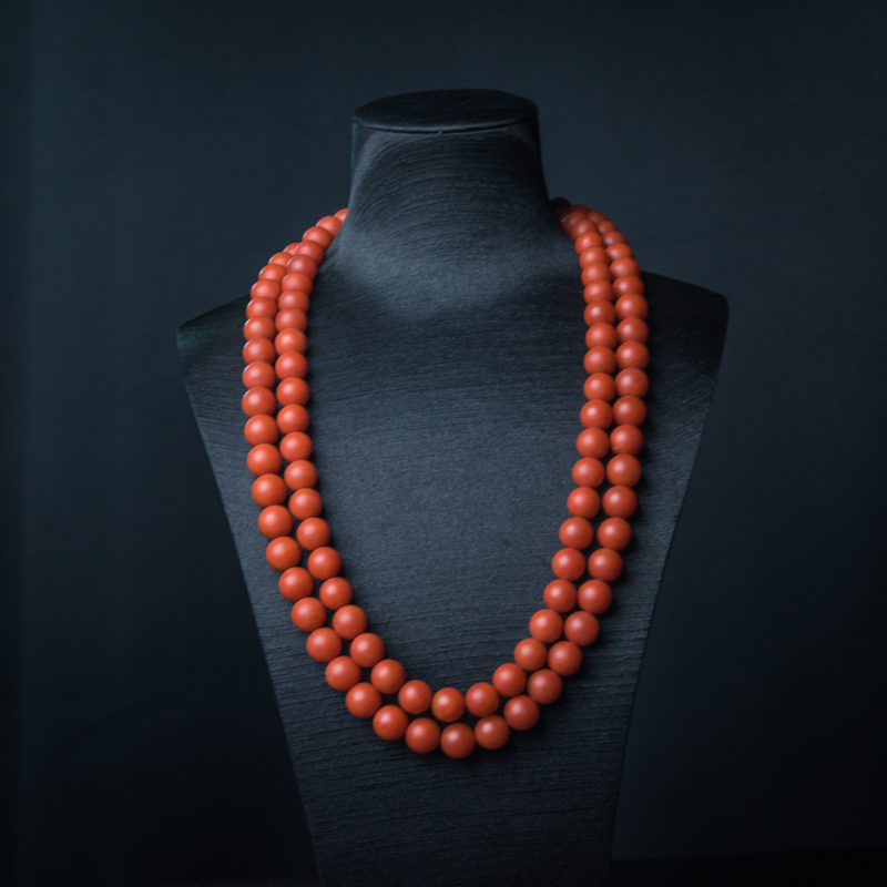 11mm柿子红南红珠链-红掌柜