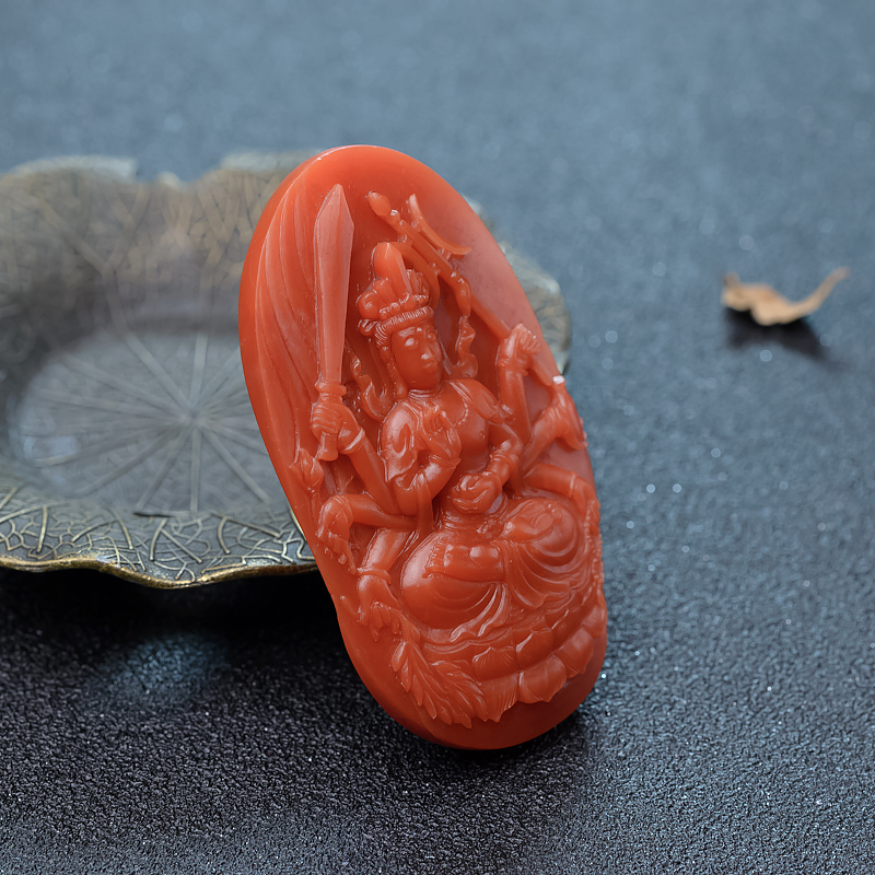 天然南红八臂观音吊坠-红掌柜