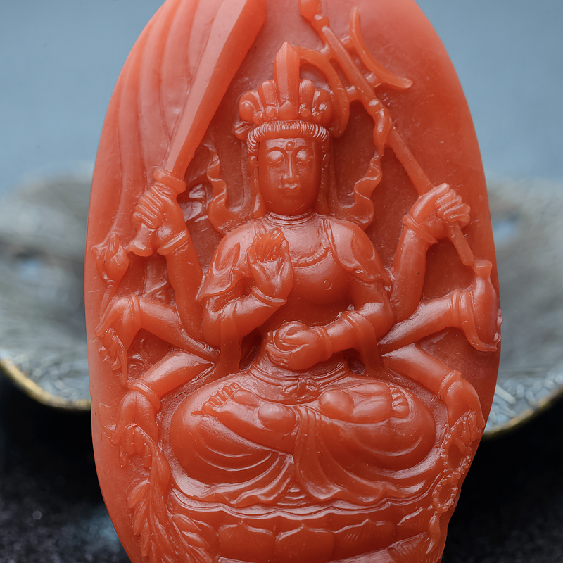 保山柿子红南红八臂观音吊坠-红掌柜