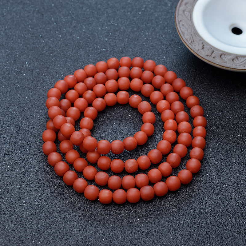 柿子红天然南红桶珠108佛珠-红掌柜
