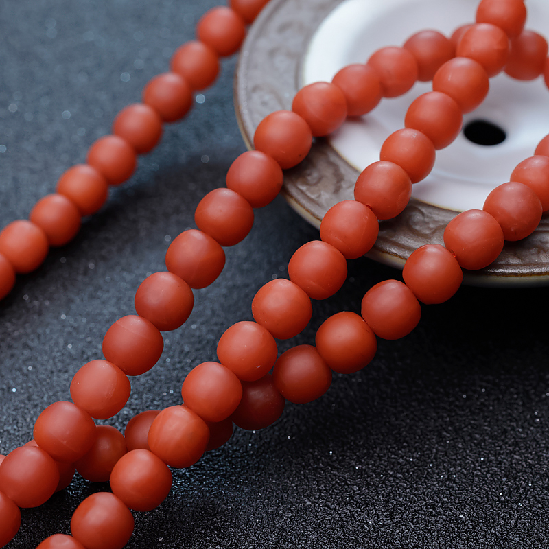 天然柿子红南红桶珠108佛珠-红掌柜
