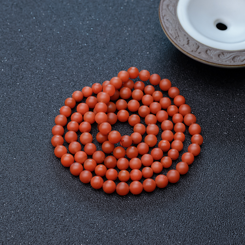 天然柿子红南红108佛珠-红掌柜