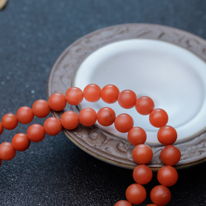 6.5mm天然柿子红南红108佛珠-红掌柜