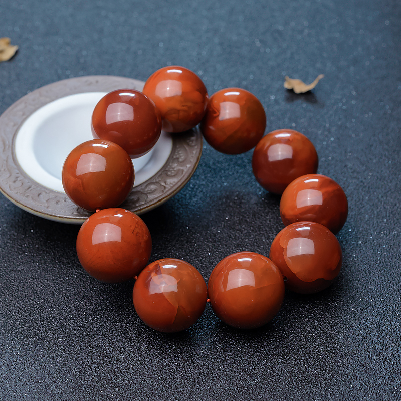 天然保山南红单圈手串-红掌柜