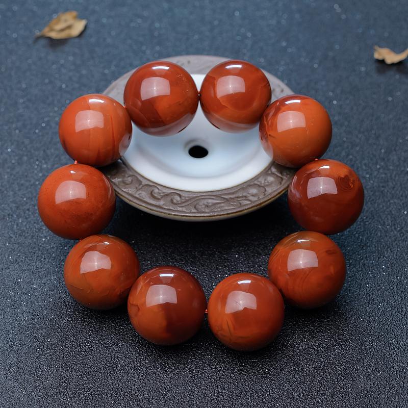 23.5mm柿子红天然南红单圈手串-红掌柜
