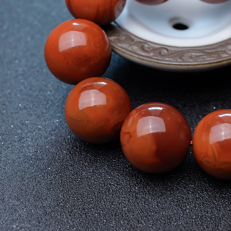 23.5mm柿子红南红单圈手串-红掌柜