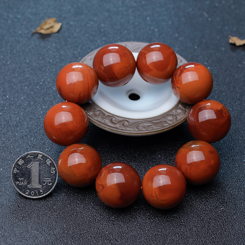 23.5mm天然保山柿子红南红单圈手串-红掌柜