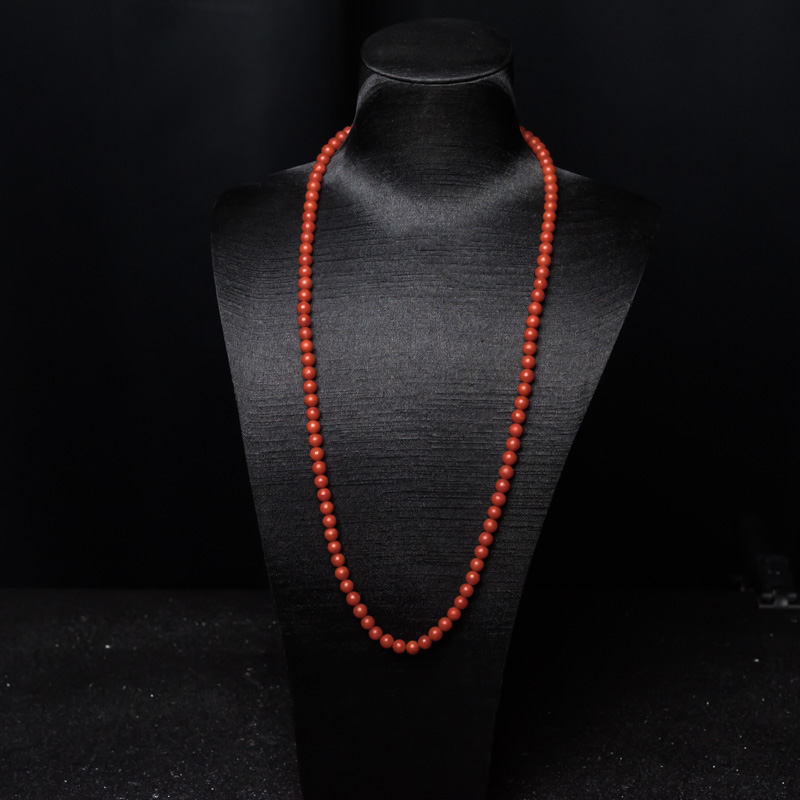 保山天然柿子红南红圆珠长链-红掌柜