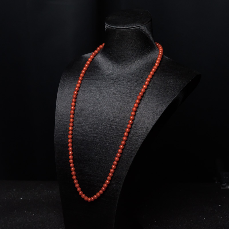 天然柿子红南红圆珠长链-红掌柜