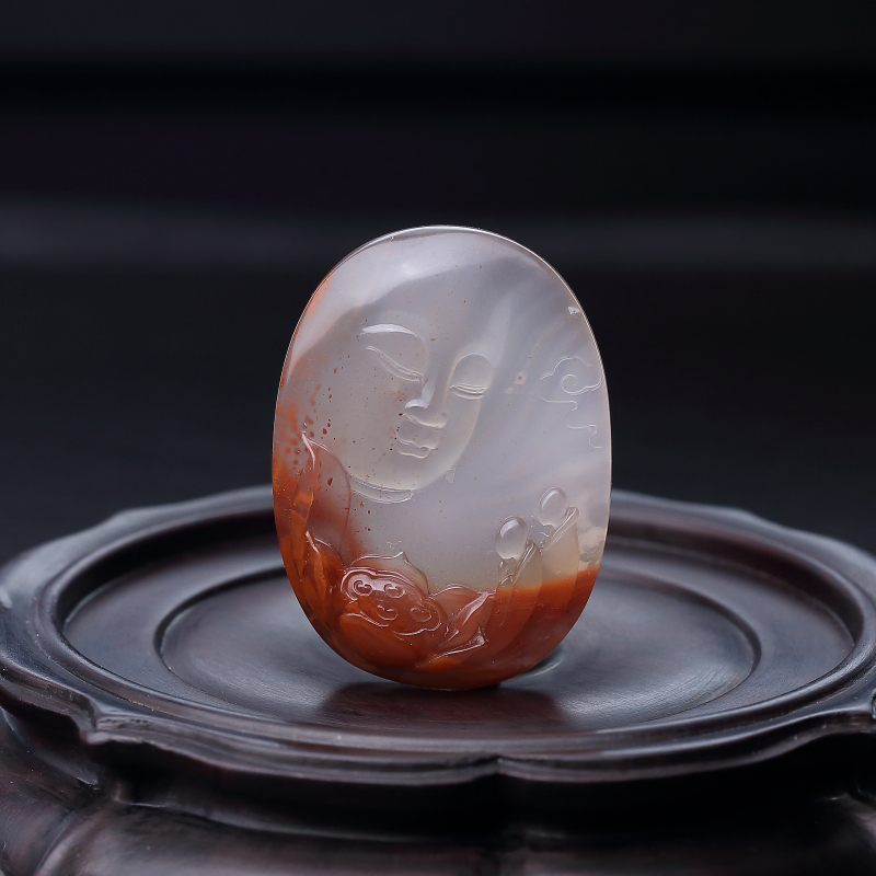 川料天然冰飘料南红佛吊坠-红掌柜