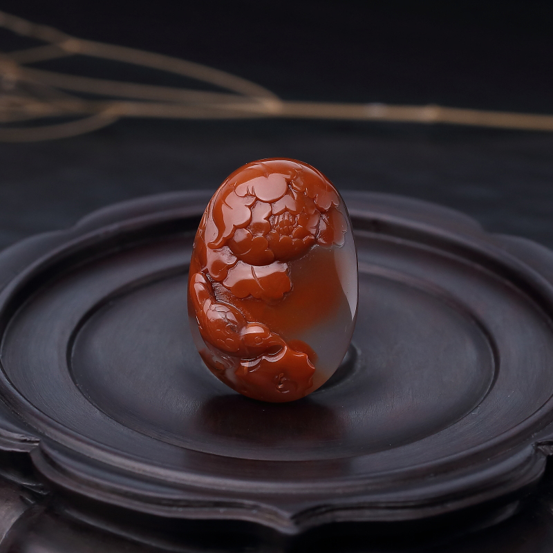 川料天然冰飘料南红喜事连连吊坠-红掌柜