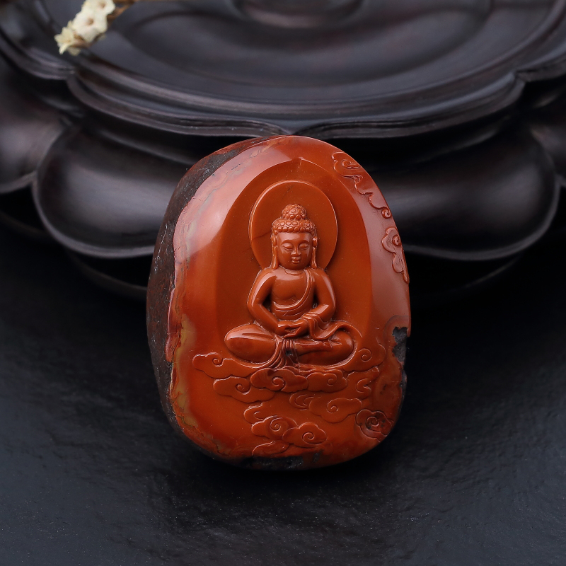 天然铁皮包浆料南红释迦摩尼吊坠-红掌柜