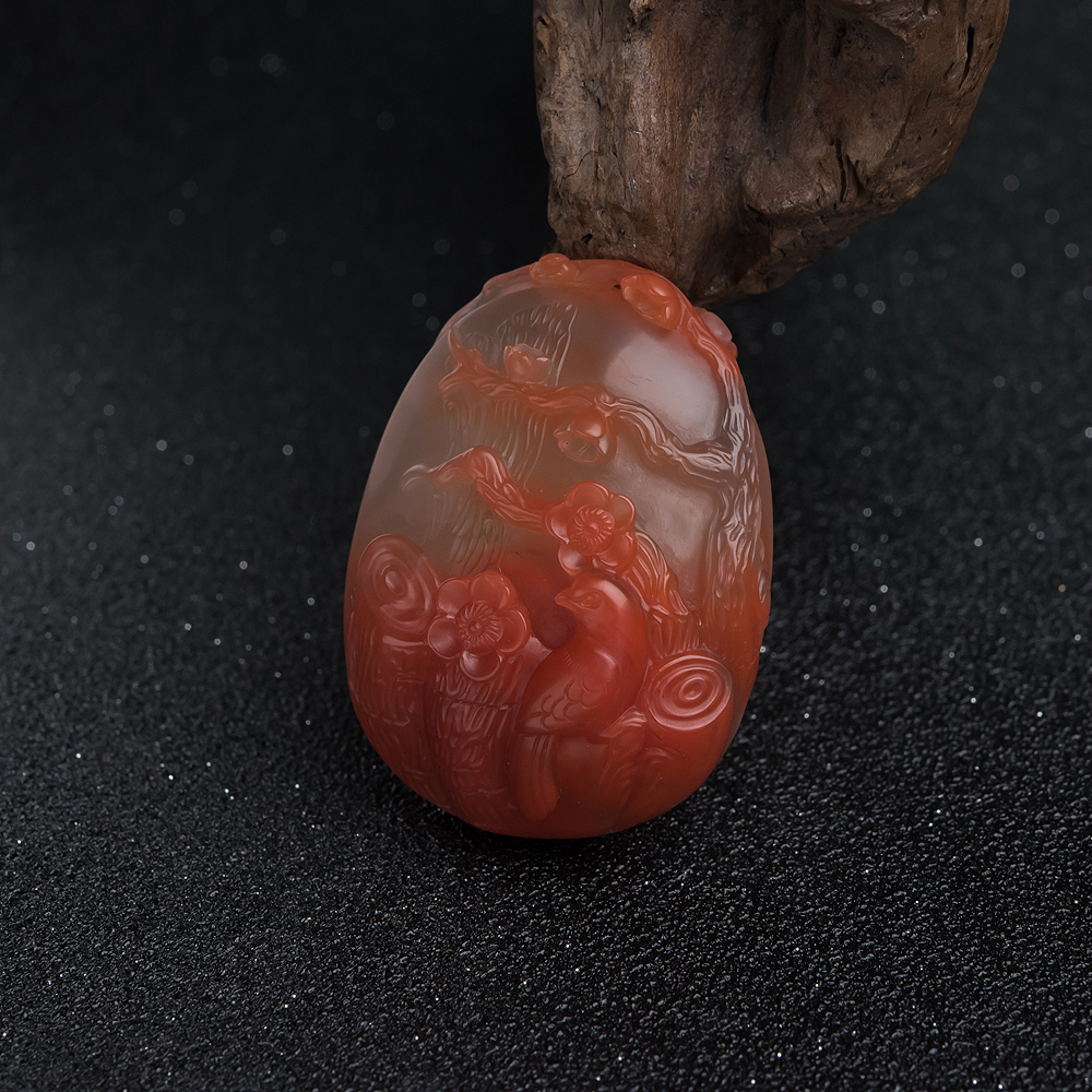 天然冰飘料南红喜上眉俏吊坠-红掌柜