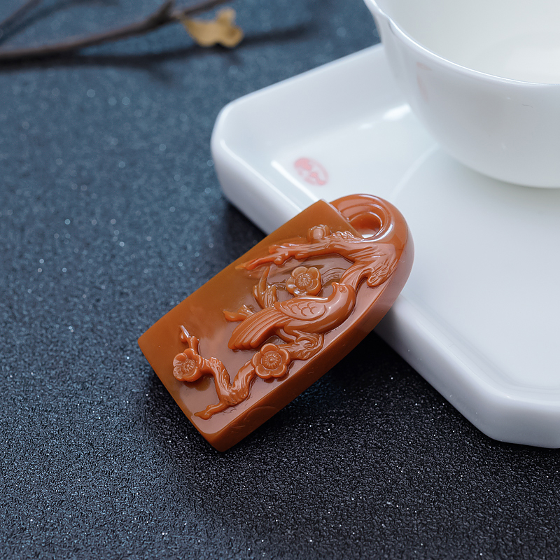 天然柿子红南红喜上眉梢吊坠-红掌柜