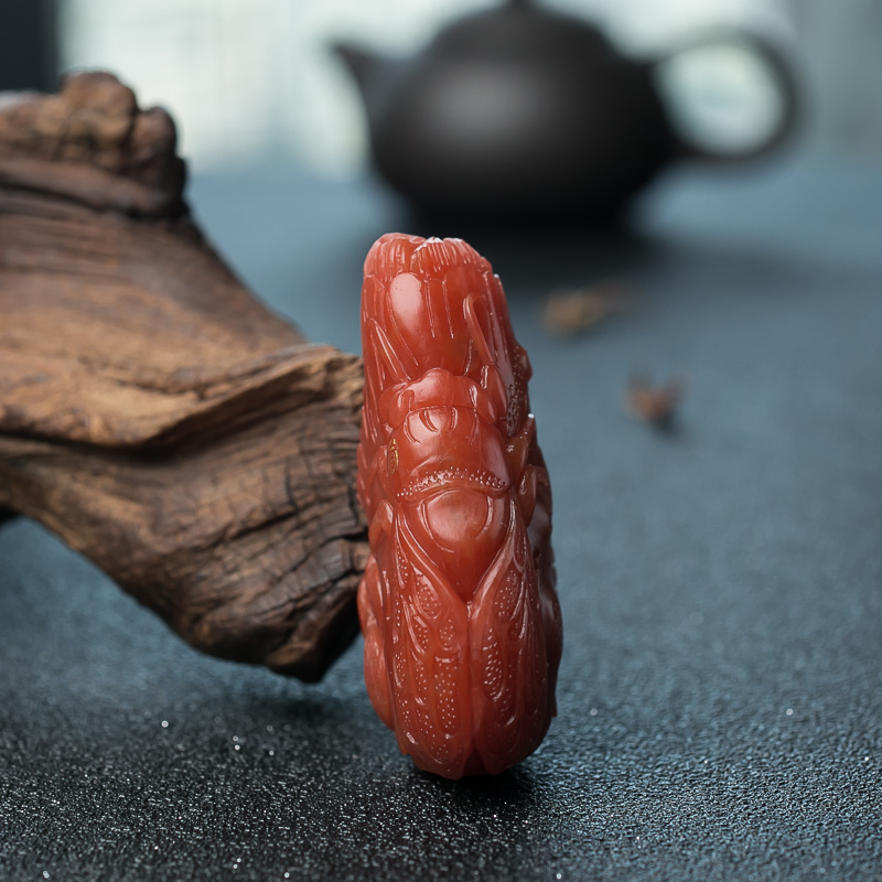 天然柿子红南红一鸣惊人吊坠-红掌柜