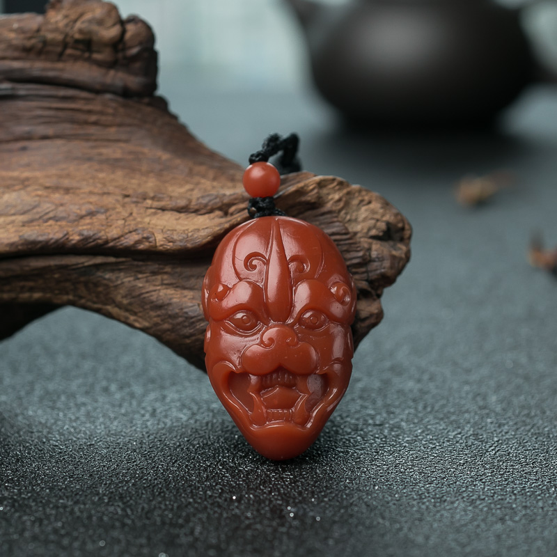 柿子红南红兽面吊坠-红掌柜