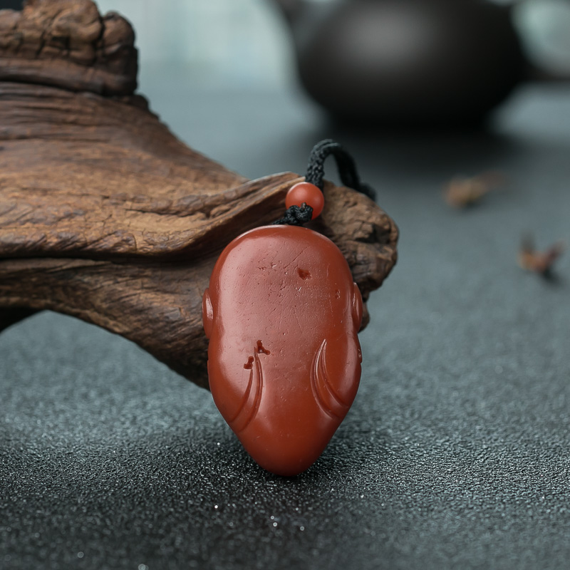 保山南红兽面吊坠-红掌柜