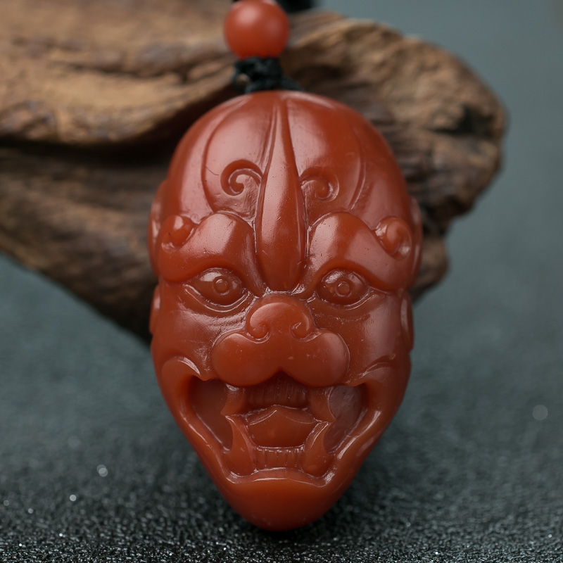 云南保山南红兽面吊坠-红掌柜