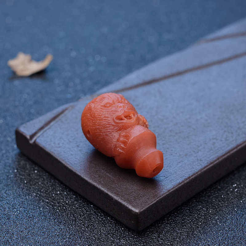 天然南红熊三通-红掌柜