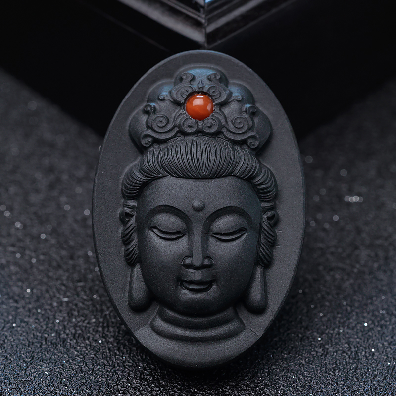 镶柿子红南红吊坠-红掌柜