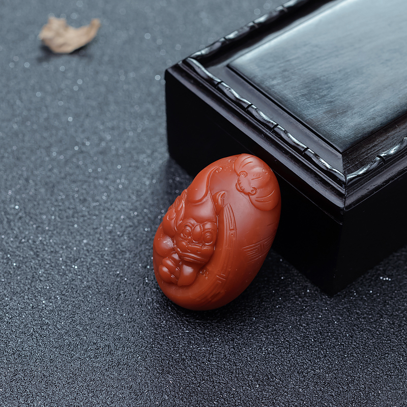 天然保山柿子红南红吊坠-红掌柜