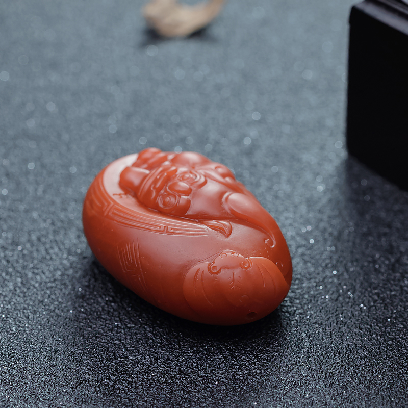 云南保山柿子红南红貔貅吊坠-红掌柜