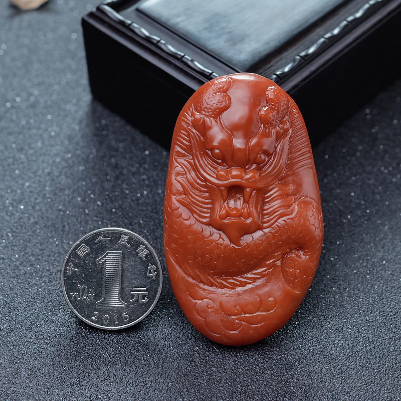 天然云南保山柿子红南红龙吊坠-红掌柜