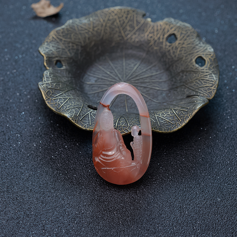 冰飘料南红镂空悟道吊坠-红掌柜