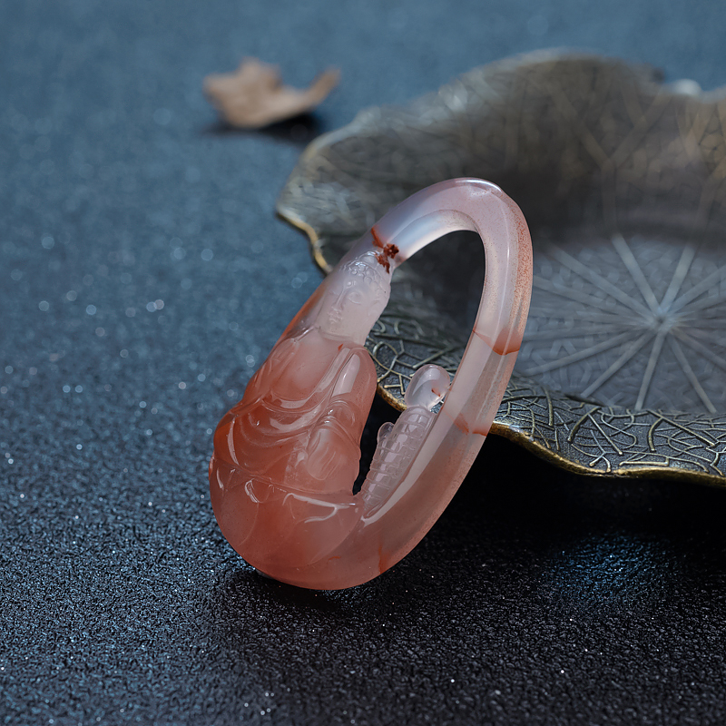 天然四川冰飘料南红镂空吊坠-红掌柜