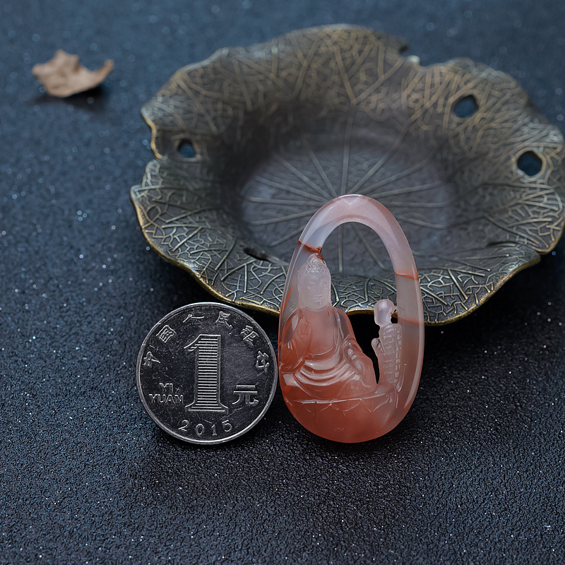 天然四川冰飘料南红镂空悟道吊坠-红掌柜