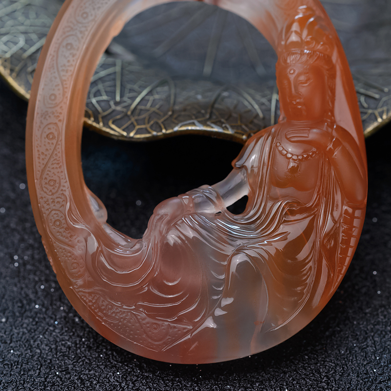 四川冰飘料南红镂空观音吊坠-红掌柜