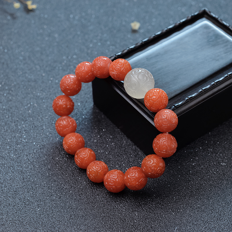 柿子红南红回纹珠单圈手串-红掌柜