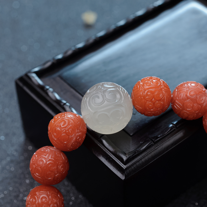 柿子红南红回纹珠手串-红掌柜