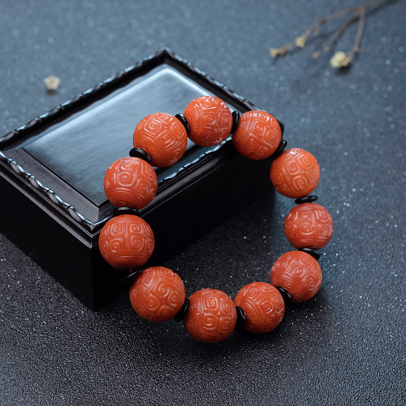 南红回纹珠单圈手串-红掌柜