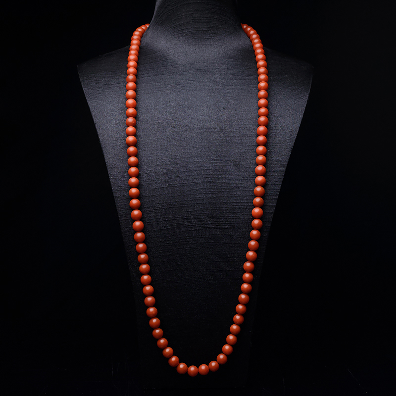 8.4mm柿子红南红108佛珠-红掌柜