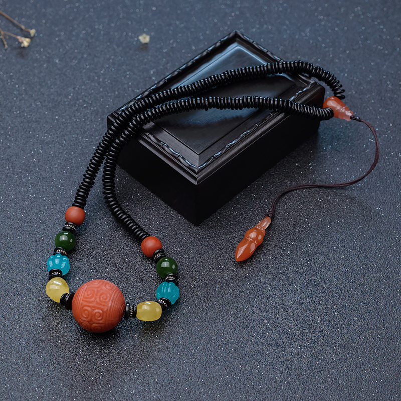 柿子红南红回纹珠锁骨链-红掌柜