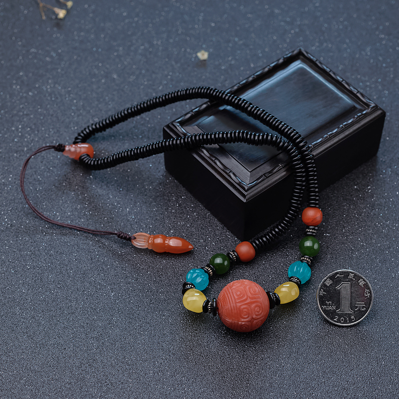 保山天然南红回纹珠锁骨链-红掌柜