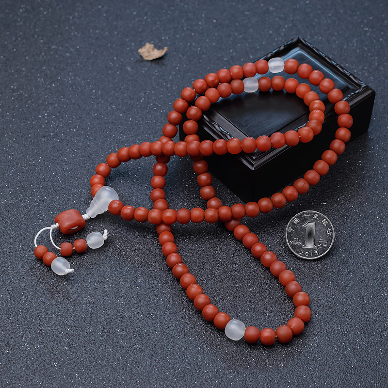 天然南红桶珠佛珠-红掌柜