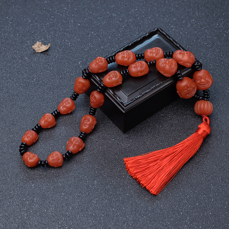 天然南红佛头珠手持-红掌柜