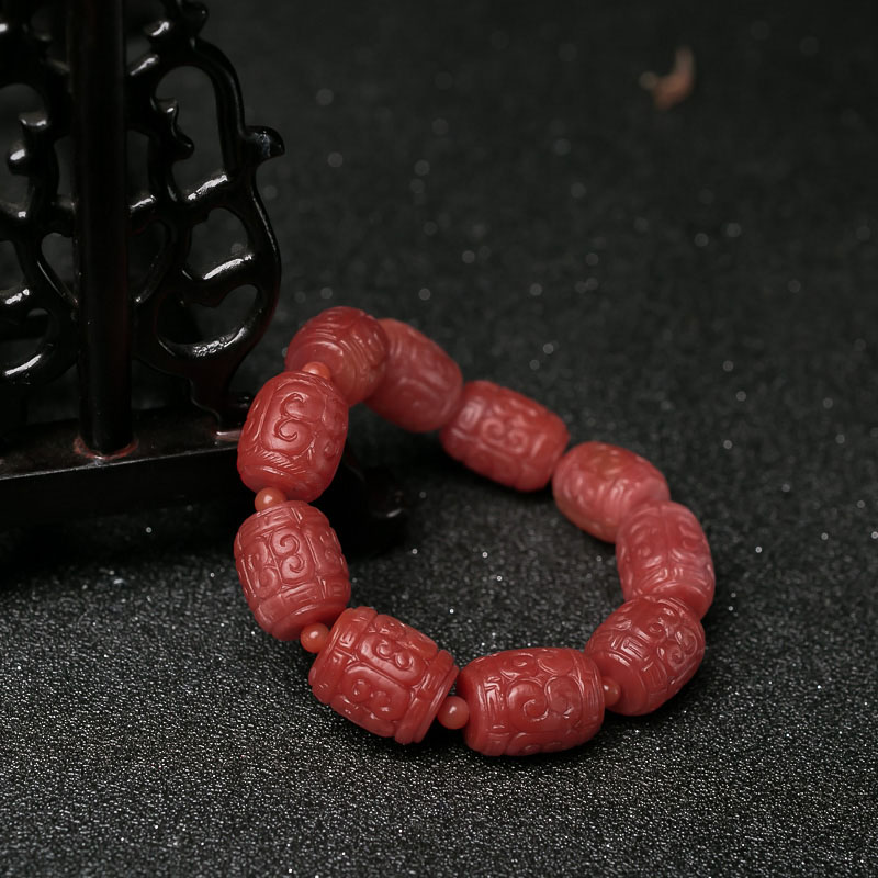 柿子红南红桶珠手串-红掌柜