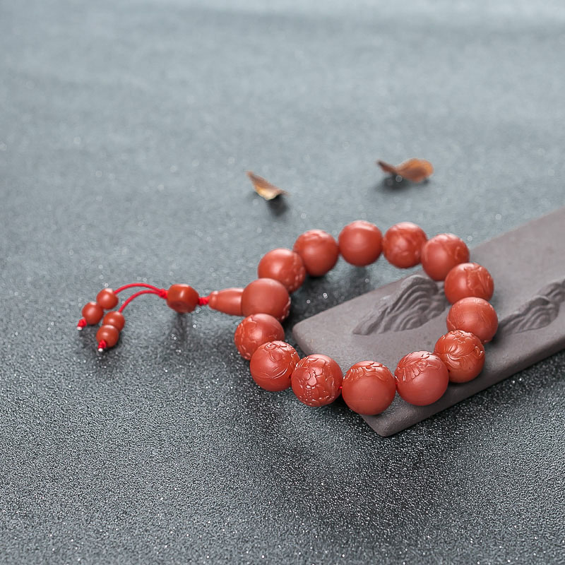 柿子红南红雕花圆珠单圈手串-红掌柜